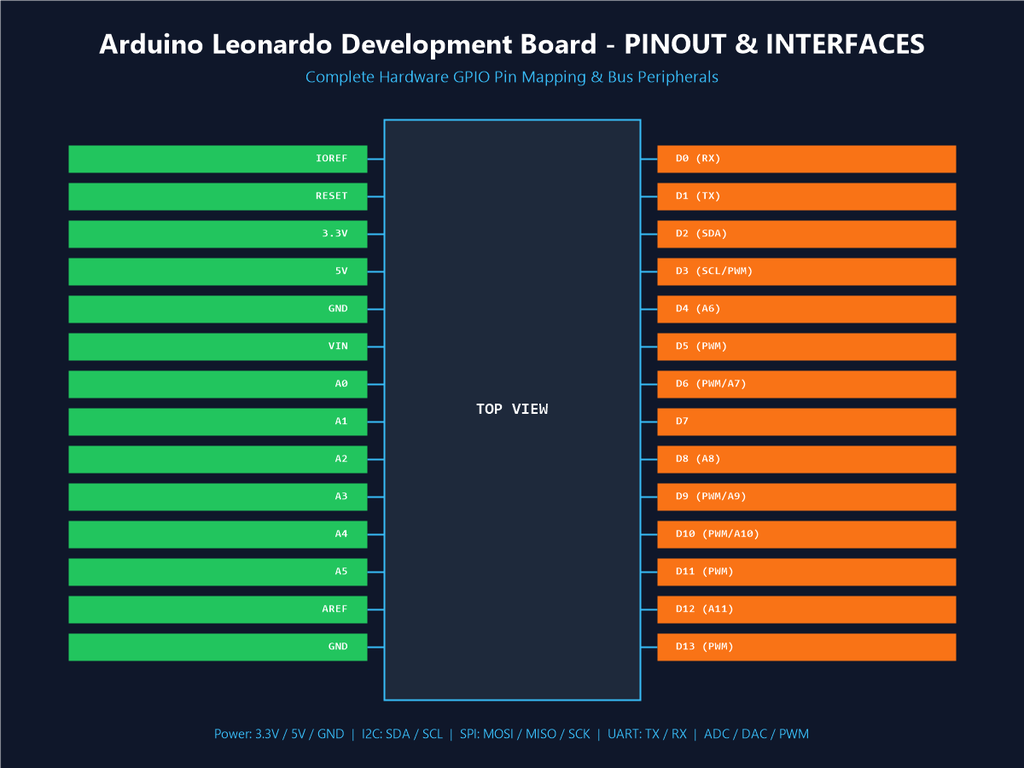 Arduino Leonardo Development Board - Pinout & Interfaces