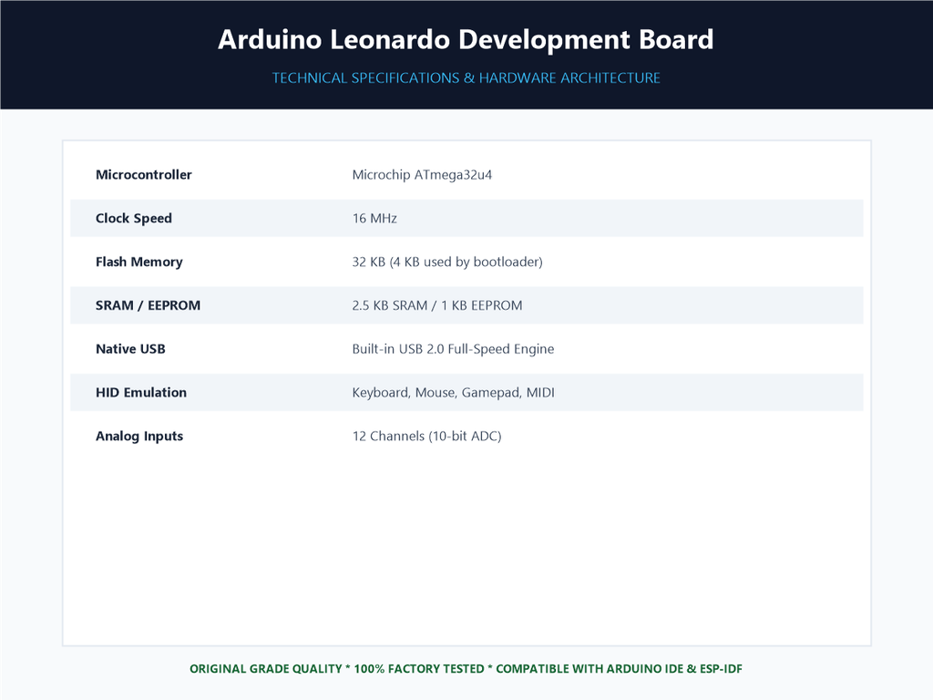 Arduino Leonardo Development Board - Specifications Sheet