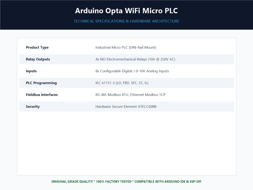 Arduino Opta WiFi Micro PLC - Specifications Sheet
