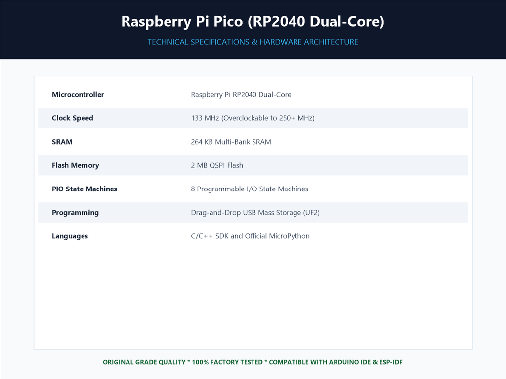 Raspberry Pi Pico (RP2040 Dual-Core) - Specifications Sheet