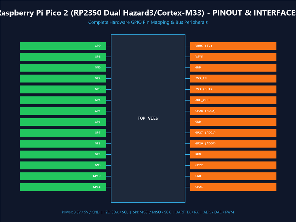 Raspberry Pi Pico 2 (RP2350 Dual Hazard3/Cortex-M33) - Pinout & Interfaces