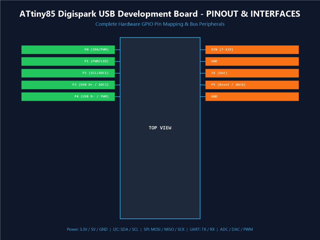ATtiny85 Digispark USB Development Board - Pinout & Interfaces