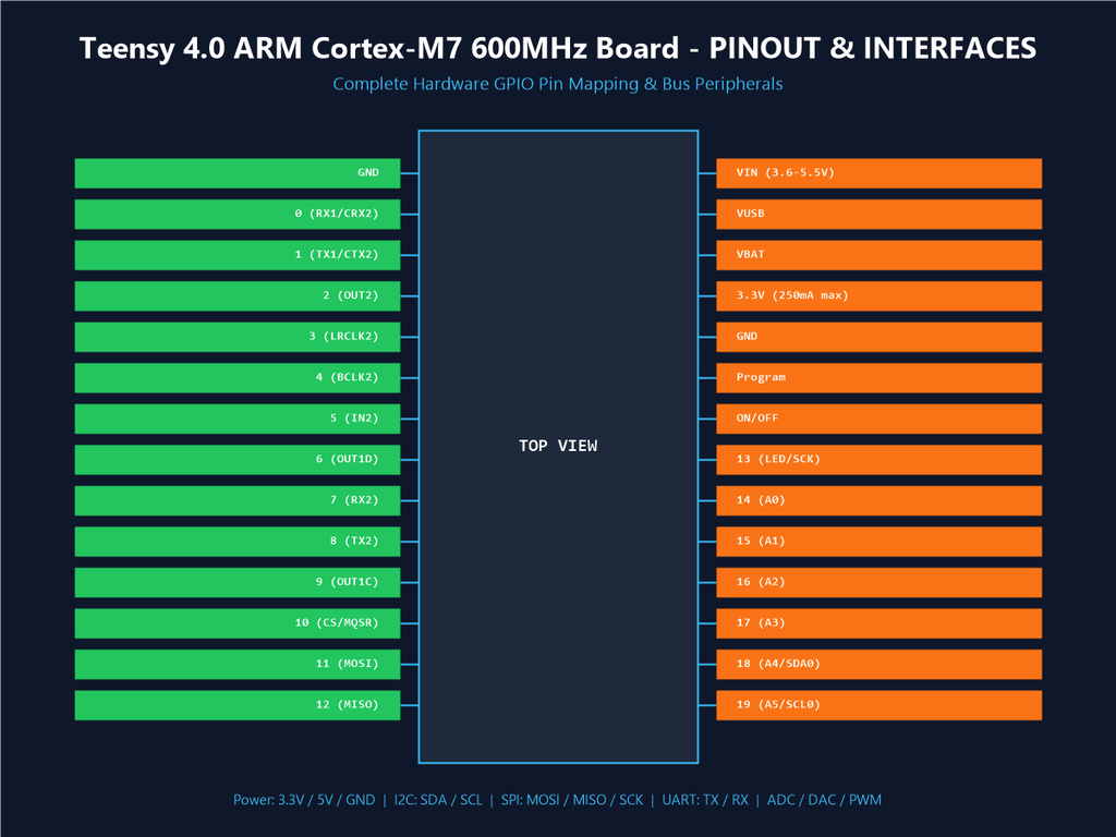 Teensy 4.0 ARM Cortex-M7 600MHz Board - Pinout & Interfaces