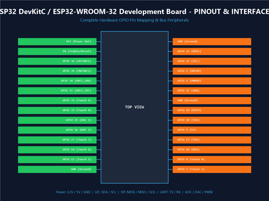 ESP32 DevKitC / ESP32-WROOM-32 Development Board - Pinout & Interfaces