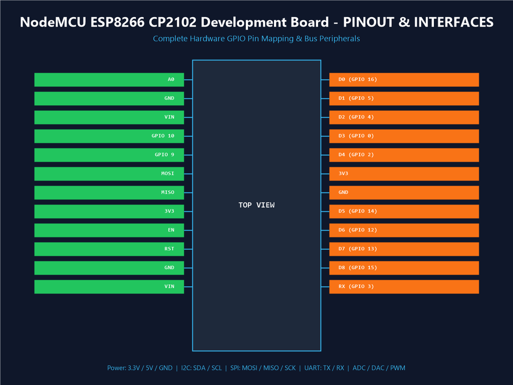 NodeMCU ESP8266 CP2102 Development Board - Pinout & Interfaces