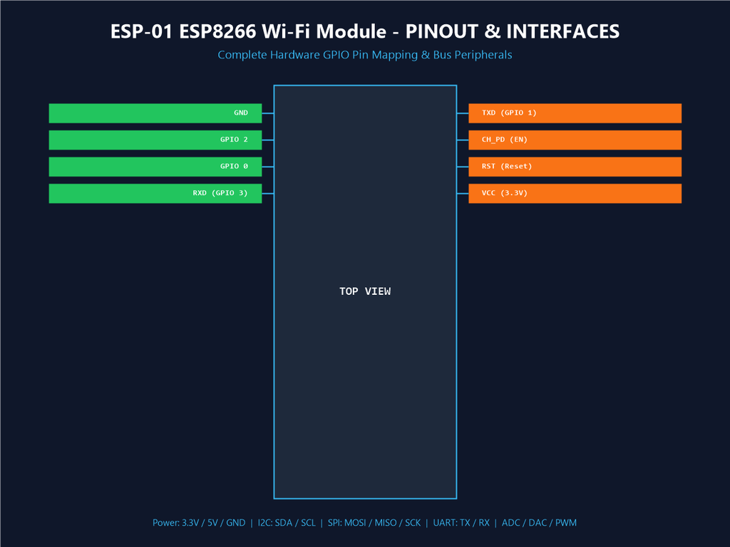 ESP-01 ESP8266 Wi-Fi Module - Pinout & Interfaces