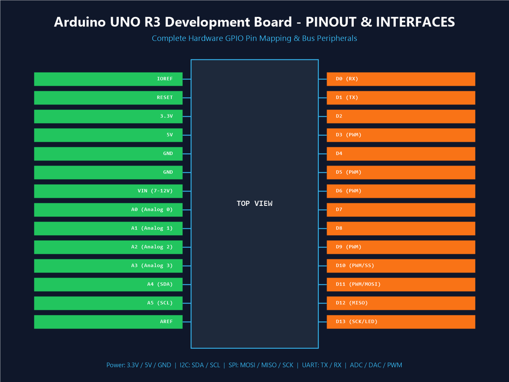 Arduino UNO R3 Development Board - Pinout & Interfaces