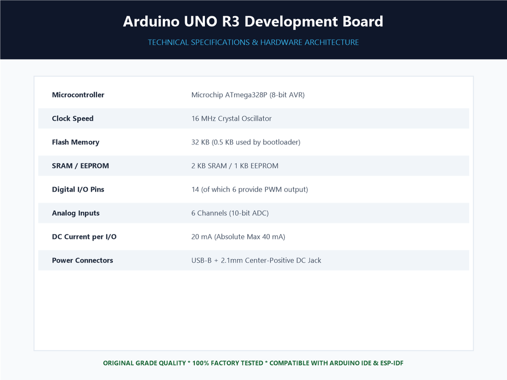 Arduino UNO R3 Development Board - Specifications Sheet
