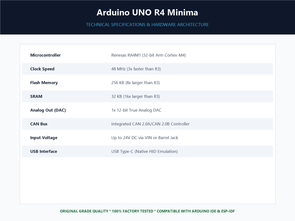 Arduino UNO R4 Minima - Specifications Sheet