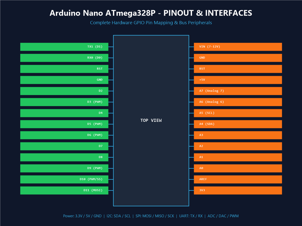 Arduino Nano ATmega328P - Pinout & Interfaces